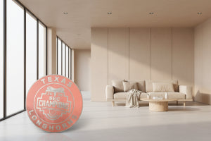 11.5 inch circle commemorating the Texas Women's Basketball Teams victory.  Earning them the Sec Championship in 2026.  It is made out of .25 inch thick basswood, hand painted and laser cut and engraved giving beautiful memory of the event.